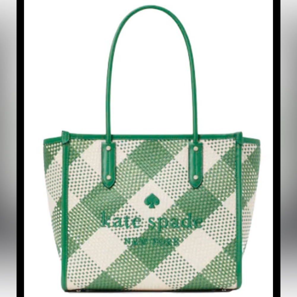 NWT Kate Spade New York Ella Gingham Tote - Green Bean